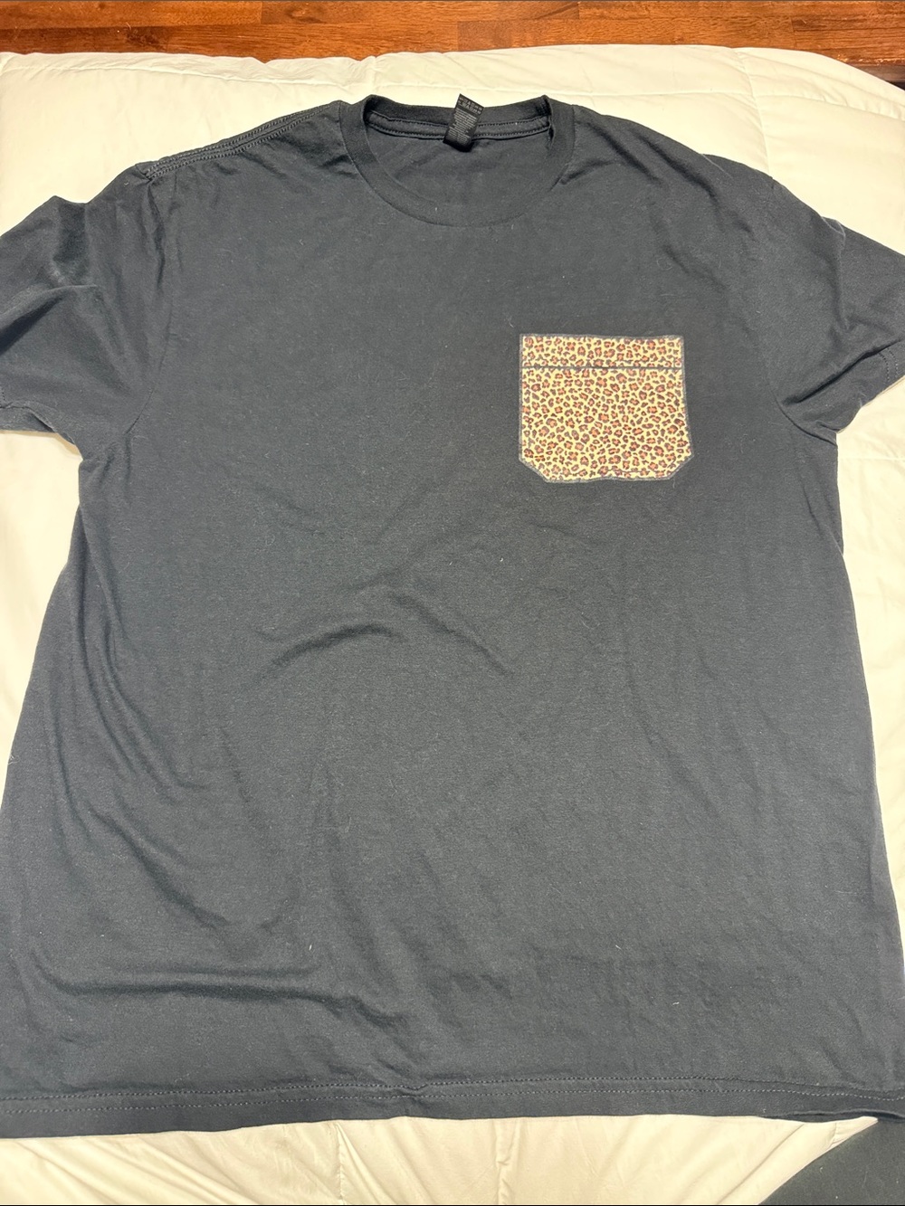 Men's Black Pocket Tee with Leopard Print Pocket